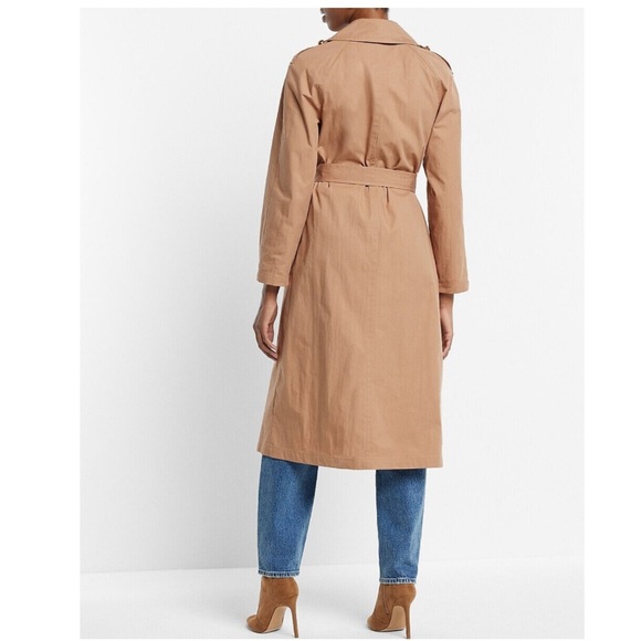 NWT Express Double Breasted Fleece Lined Classic Long Trench Coat Tan Large - Picture 2 of 13
